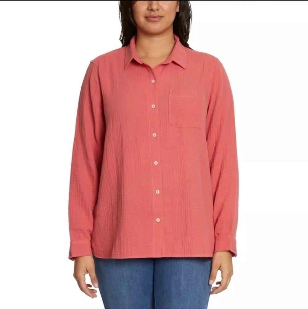 Jessica Simpson Ladies' Gauze Button Front Shirt, RED S, M,XL